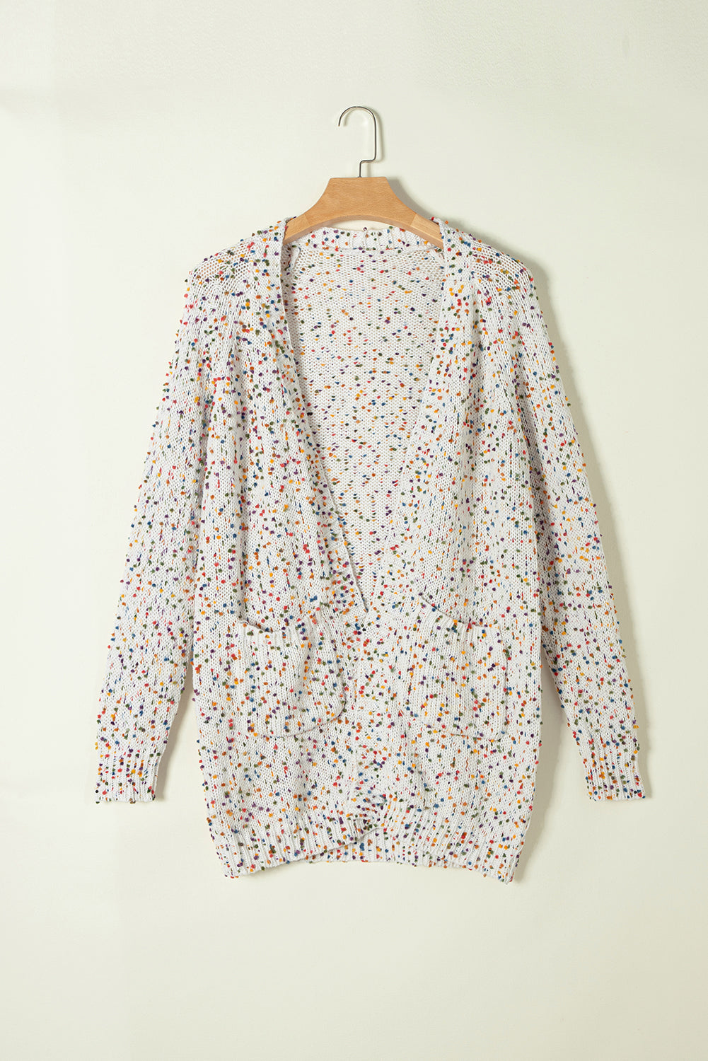 White Rainbow Popcorn Confetti Open Front Cardigan