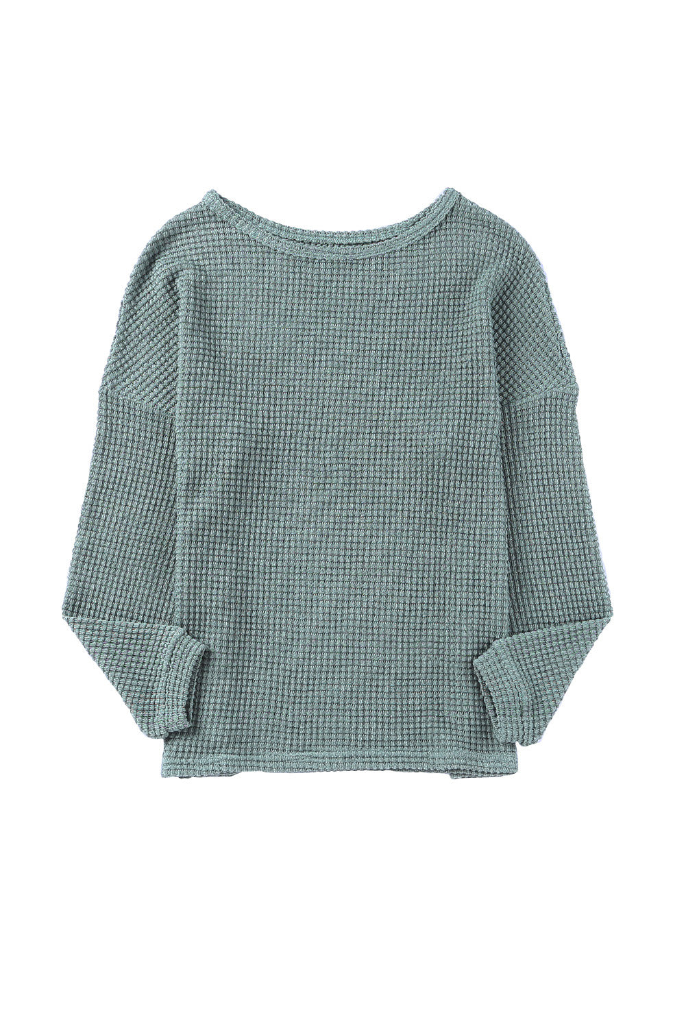 Waffle Knit Drop Shoulder Long Sleeve Top