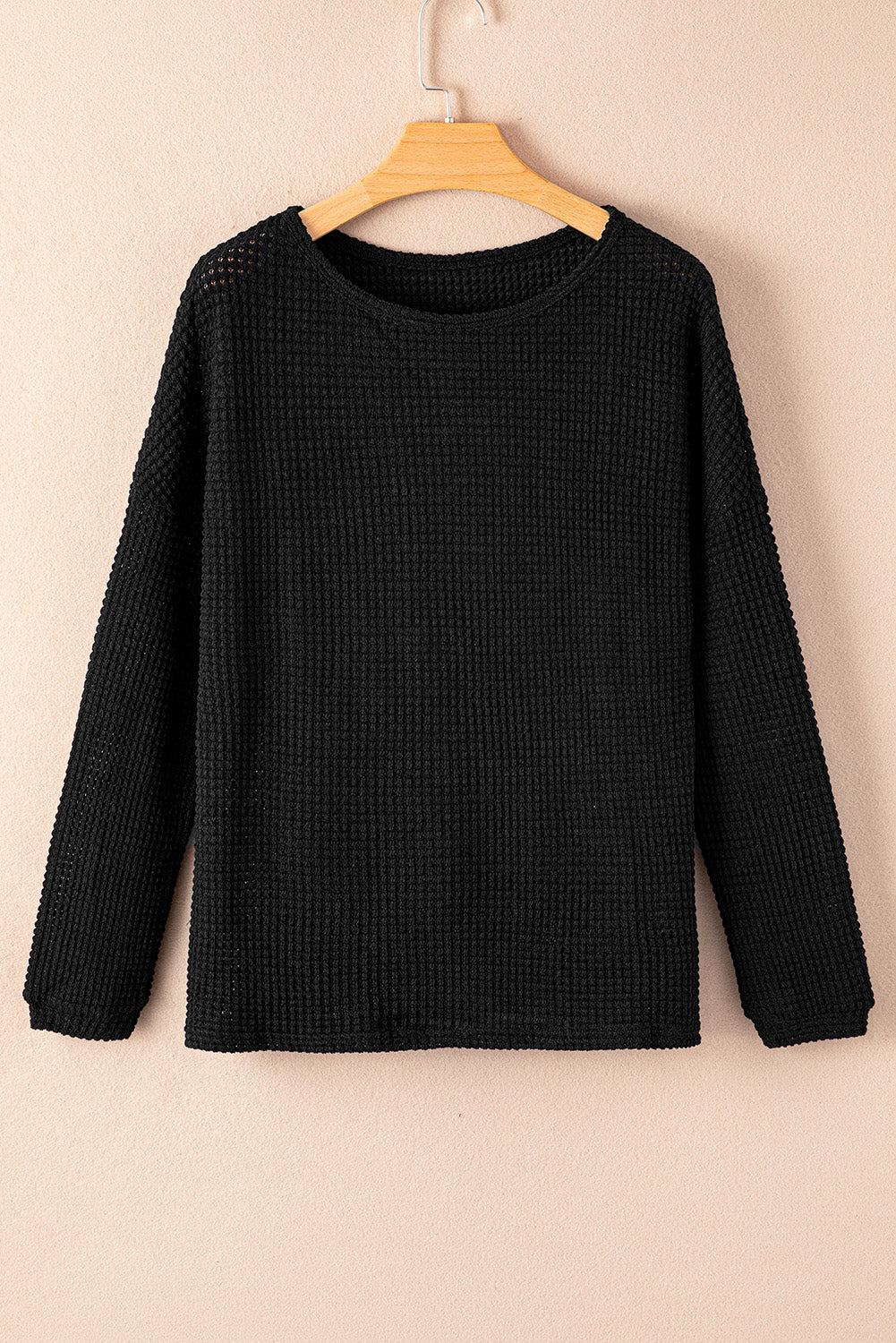 Waffle Knit Drop Shoulder Long Sleeve Top