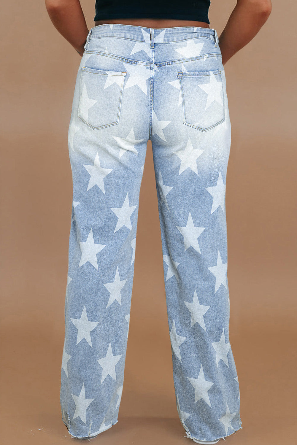 Plus Size Beau Blue High Waist Star Pattern Jeans