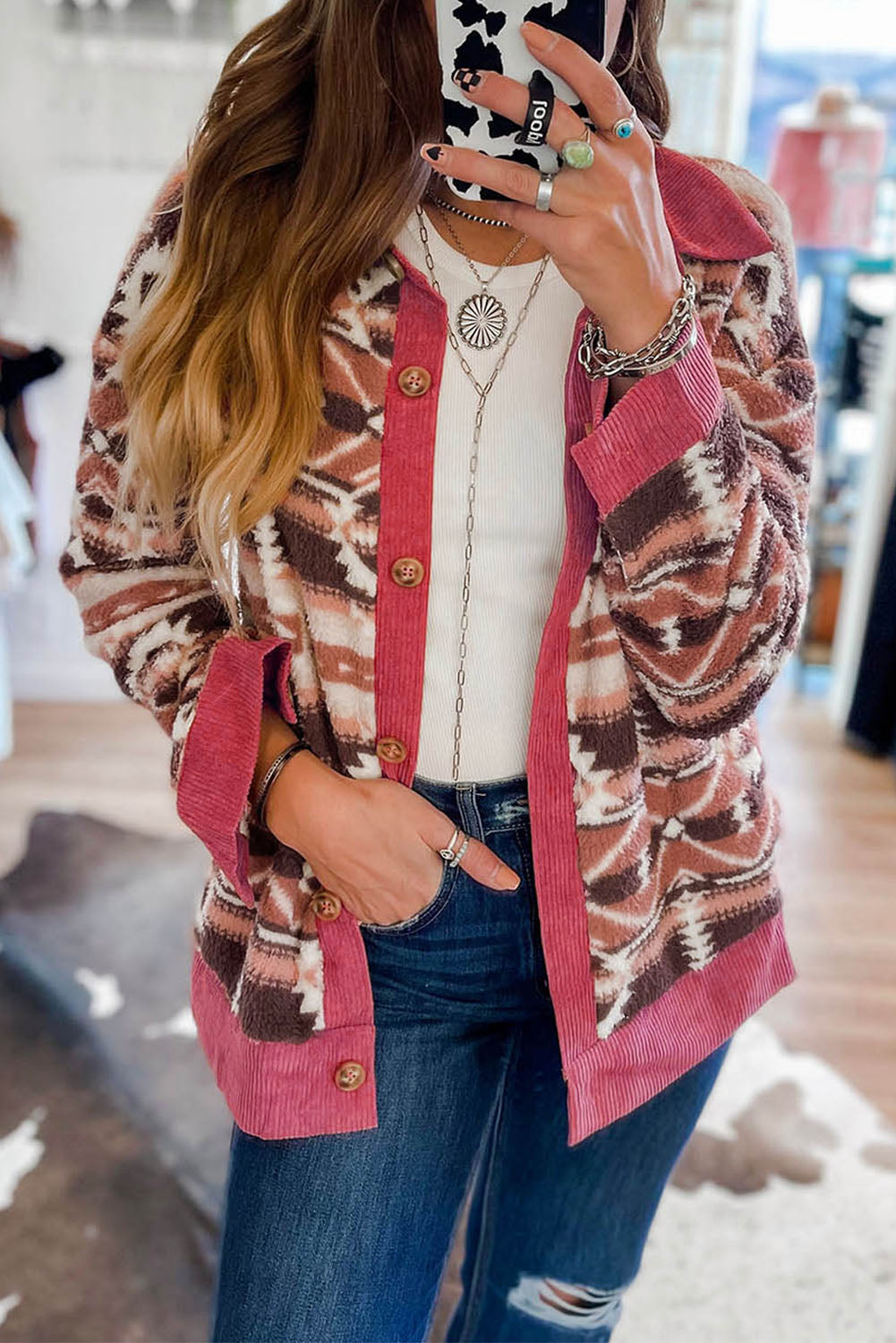Western Sherpa Textured Trim Jacket