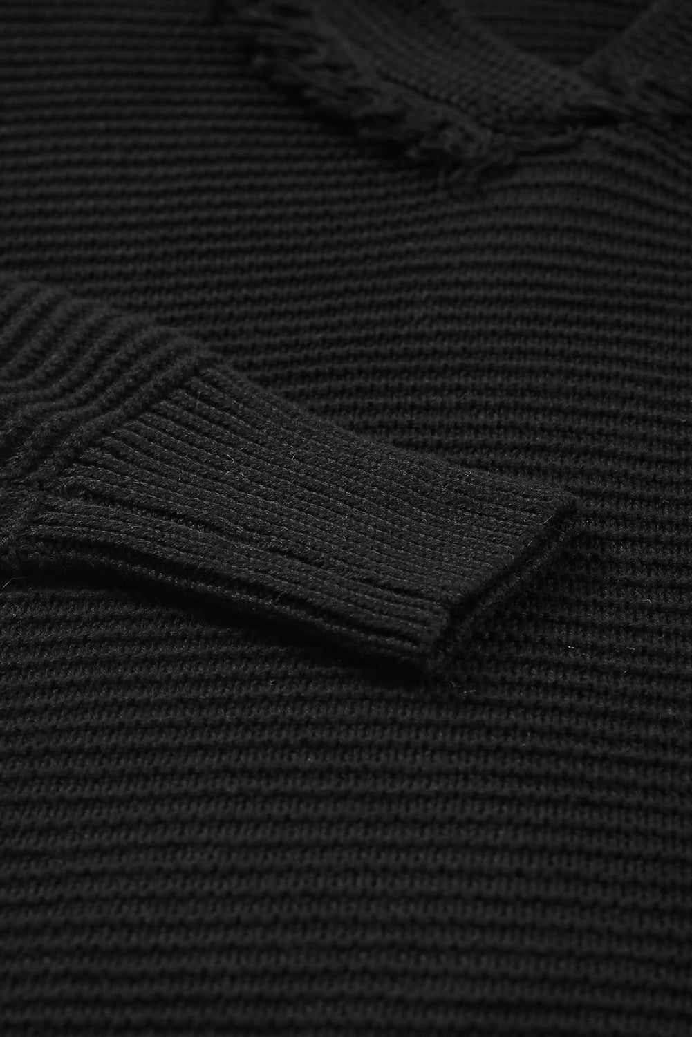 V Neck Ribbed Drop Shoulder Hooded Sweater