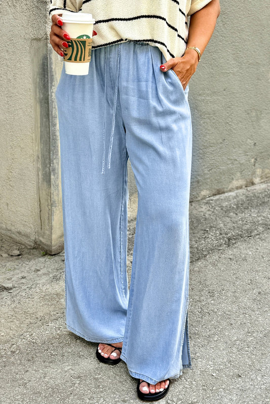 Plus Size Casual Wide Slit Leg High Waist Loose Jeans