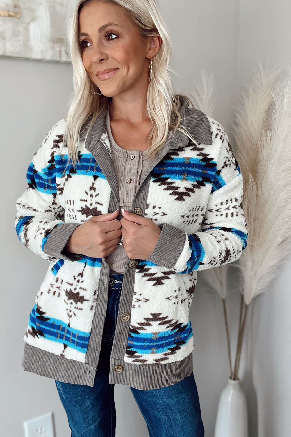 Western Sherpa Textured Trim Jacket